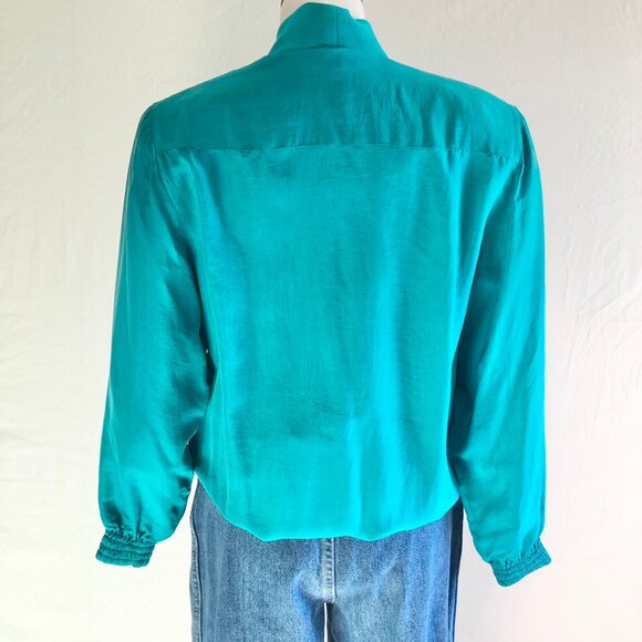 Vintage 80s Sail Away Royal Cruise Line Silk Blazer Turquoise Nautical Size S - Picture 5 of 11
